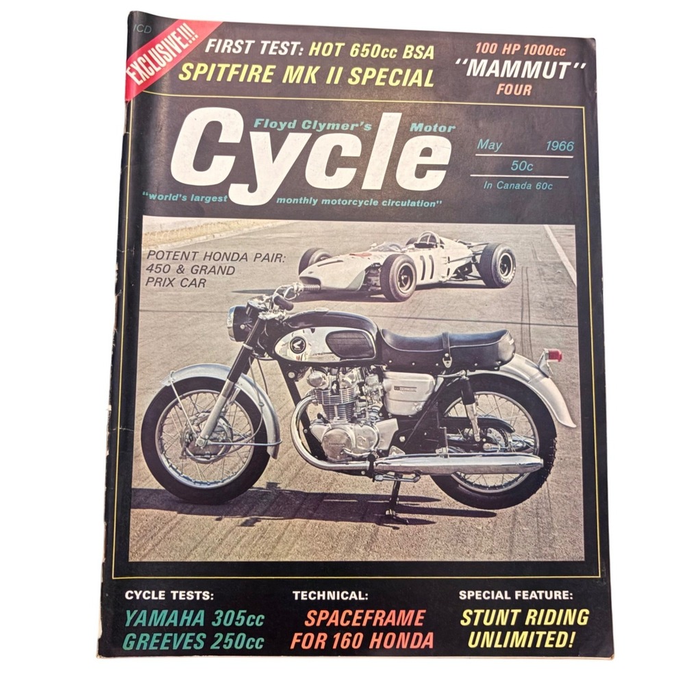 May 1966 Cycle Magazine BSA Spitfire MK‎ II Special Honda 450 Yamaha 305cc